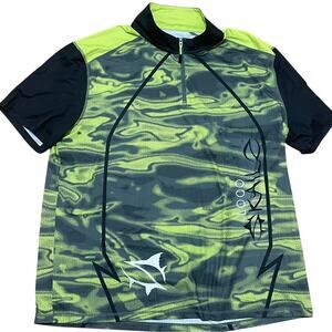 Loco Skailz Men's XXL Green Black Quarter Zip Short Sleeve Breathable Fish Shirt